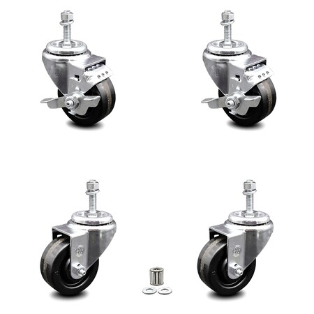 Service Caster 3 Inch Phenolic Wheel Swivel 3/8 Inch Threaded Stem Caster Brakes SCC, 2PK SCC-TS20S314-PHR-381615-2-TLB-2